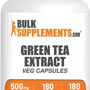 کپسول های عصاره چای سبز BulkSupplements.com - مکمل چای سبز، عصاره چای سبز 500 میلی گرم، قرص چای سبز - وگان و بدون گلوتن، 1 کپسول در هر وعده، 180 کپسول گیاهی (بسته 1 عددی)