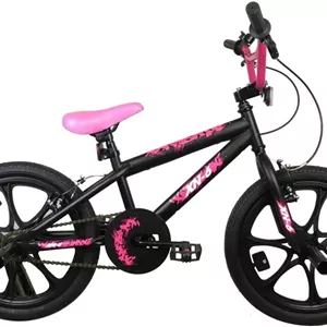 دوچرخه BMX فری استایل بچگانه XN-6-18، سایز 18 اینچ، تک سرعته، مناسب دختران (مشکی/صورتی)