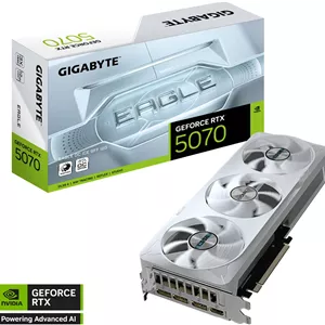 کارت گرافیک گیگابایت GeForce RTX 5070 EAGLE OC ICE SFF، حافظه 12 گیگابایت GDDR7 192 بیتی، فرکانس هسته 2587 مگاهرتز، 6144 هسته CUDA، سرعت حافظه 28 گیگابیت بر ثانیه، PCI-Express 5.0 | GV-N5070EAGLEOC ICE-12GD