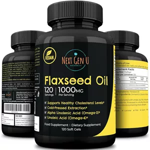 کپسول روغن تخم کتان - 1000 میلی گرم - 120 سافت ژل گیاهی - سرشار از امگا 3، 6، 9 - فرمول تخم کتان پرس سرد - تامین 4 ماهه - توسط NextGenU