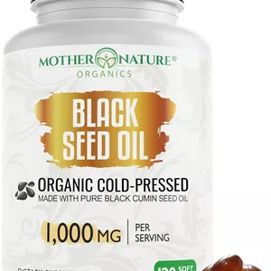 کپسول روغن دانه سیاه Mother Nature - زیره سیاه ارگانیک پرس سرد - روغن زیره سیاه مایع برای پشتیبانی از ایمنی و هضم - دارای تیموکینون بالا با امگا 3، 6 و 9 - (120 کپسول)