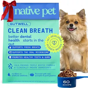 تاپر غذای سگ برای تنفس خوشبو و مراقبت از دندان GutWell Clean Breath - تمیز کننده دندان سگ برای کاهش پلاک و جرم - ترویج تنفس تازه با مخلوط سه گانه بیوتیک هدفمند - 60 پیمانه