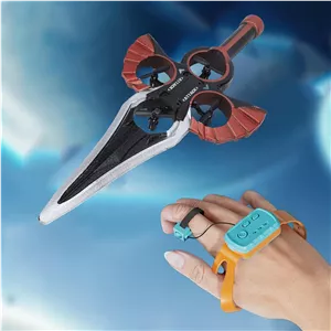 اسباب بازی شمشیر پرنده با کنترل حرکتی، دارای چراغ های LED و پرواز پایدار، 20 دقیقه زمان پرواز، هلیکوپتر RC با کنترل حرکات دست برای کودکان و بزرگسالان، هدیه تولد جالب (برنجی عتیقه)