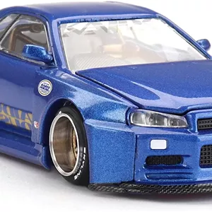 مدل نیسان اسکای لاین GT-R (R34) Kaido Works Shinjuku V2 توسط Mini GT به رنگ آبی 158