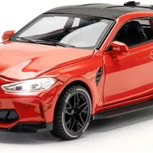 مدل آلیاژی ماشین اسپرت BM-W M4 در مقیاس 1:32 با قابلیت عقب کشیدن، صدا و نور | ماشین فلزی اسباب بازی هدیه تولد برای پسران و دختران - قرمز