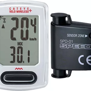 کامپیوتر دوچرخه سواری بی سیم CATEYE Velo  – کامپیوتر دوچرخه سواری آنالوگ بی سیم، سرعت سنج و مسافت شمار، ردیابی کالری، پایه FlexTight™، شروع/توقف خودکار، مسافت شمار قابل برنامه ریزی، صفحه نمایش با نور پس زمینه