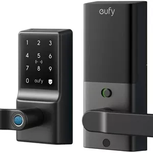 قفل اهرمی هوشمند Eufy مدل C33، قفل درب اثر انگشتی بدون کلید با اهرم، وای فای یکپارچه، کنترل از راه دور از طریق برنامه، دستگیره ورودی بیومتریک، قفل خودکار، ضد آب IP53، نیکل | T85L0111