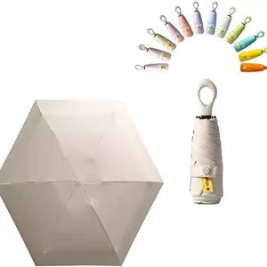چتر مسافرتی کوچک آفتابی با دسته حلقه‌ای، لایه پوشش پارچه‌ای، چتر تاشو جمع و جور/ کوله پشتی کوچک قابل حمل و سبک وزن/ ضد باران و آفتاب/ مسدود کننده/ ضد اشعه ماوراء بنفش UPF 50 محافظت 99.9%