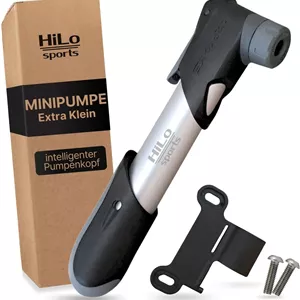 تلمبه مینی دوچرخه HiLo sports برای همه دریچه‌ها [سر تلمبه هوشمند] - تغییر خودکار دریچه - تلمبه هوای مینی 6 بار - تلمبه کوچک دوچرخه با براکت و پیچ‌های قاب