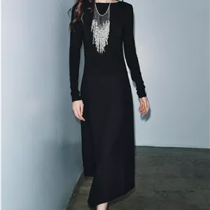 پیراهن زنانه بلند ZW COLLECTION با تضاد رنگ
