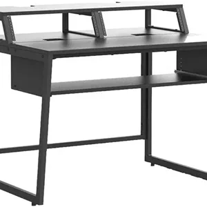 میز استودیویی ویوبون مدل Star Rover - ایستگاه کاری ارگونومیک و جمع و جور با فضای رک زاویه دار 6U، سینی کیبورد قابل تنظیم، سطح دو طبقه و مدیریت هوشمند کابل برای استودیوهای خانگی، مشکی | WB-MHQ-T-B