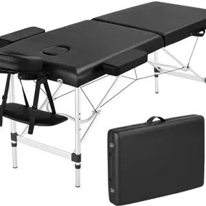 تخت ماساژ تاشو با پایه فولادی 180x70 سانتی‌متر، دو قسمتی با ارتفاع قابل تنظیم، تخت اسپا با قاب آلومینیومی و کیف حمل، مشکی