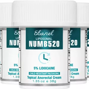 کرم بی‌حسی لیدوکائین 5% Ebanel، کرم تسکین درد و خارش، بسته 5 عددی کرم بی‌حس کننده موضعی لیدوکائین با حداکثر قدرت به همراه ویتامین E برای مصارف موضعی و مقعدی، درمان هموروئید 