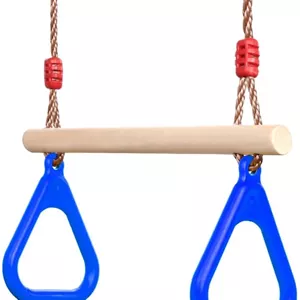 تاب بازی بارفیکس چوبی کودکان پلور با حلقه های ژیمناستیک پلاستیکی، مناسب برای سرگرمی در فضای داخلی و خارجی