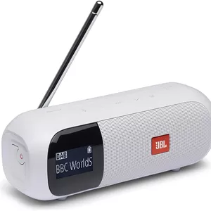 رادیو قابل حمل JBL Tuner 2، اسپیکر بلوتوث با رادیو DAB و FM، 12 ساعت پخش موسیقی بی سیم، سفید
