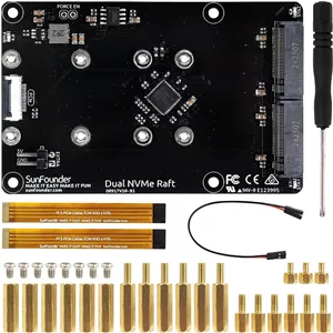 برد توسعه دوگانه NVMe سان‌فایندر برای رزبری پای 5 PCIe Gen 2.0 به M.2 HAT Key-M SSD Hailo-8L AI Accelerator PIP M.2 2230/2242/2260/2280, NAS RAID 0/1, دفترچه راهنما (سازگار با سری Pironman نیست)