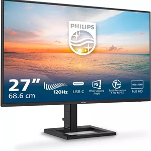 مانیتور 27 اینچی فیلیپس مدل 27E1N1300AM - FHD، با قابلیت تنظیم ارتفاع، دارای بلندگو (1920x1080، 100 هرتز، HDMI، USB-C (توان 65 وات)، هاب USB) مشکی