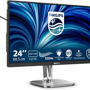 مانیتور 24 اینچی فیلیپس مدل 24B2N4200 با کیفیت FHD، بلندگو، قابلیت تنظیم ارتفاع (1920x1080، 120 هرتز، VGA، HDMI 1.4، DisplayPort 1.2، هاب USB) مشکی خاکستری