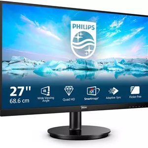 مانیتور 27 اینچی فیلیپس مدل 275V8LA - QHD، پنل VA، زمان پاسخگویی 4 میلی‌ثانیه، نرخ تازه‌سازی 75 هرتز، Adaptive Sync، Low Blue Mode، Flicker Free، بلندگو، Vesa 100، قابلیت Tilt (رزولوشن 2560x1440 در 75 هرتز، روشنایی 250 cd/m²، HDMI 1.4 / DP 1.2)