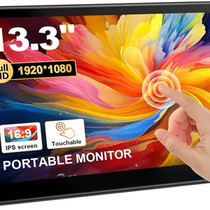 مانیتور لمسی صنعتی 13.3 اینچی، FHD 1920×1080 IPS، مانیتور لمسی لپ تاپ، پشتیبانی از HDMI VGA، سازگار با نصب VESA، سازگار با لپ تاپ، کامپیوتر، مک