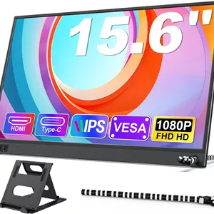 مانیتور قابل حمل صفحه دوم 15.6 اینچ 1080P FHD، نمایشگر IPS خارجی، مانیتور دوم برای لپ تاپ/کامپیوتر/مک/تلفن/PS45/سوییچ با پورت Mini HDMI/USB C و پایه، Plug and Play