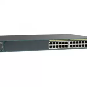 سوییچ سیسکو کاتالیست 2960 پلاس، مدل WS-C2960 24LC-L، دارای 24 پورت 10/100 PoE و 2 پورت SFP، لایه LAN Base