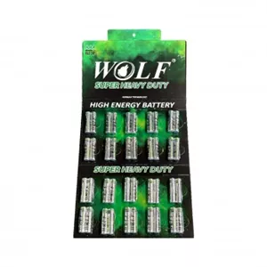 باتری نیم قلمی استند سوپر انرژی SUPER-HEAVY-DUTY ولف WOLF بسته 20 عددی
