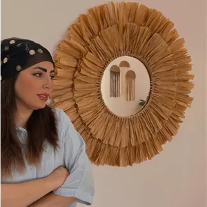 آینه دستباف با نخ رافیا مدل خورشید