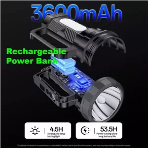 چراق قوه و نور افکن شارژی یسیدو مدل tc12 برد 350 متر و نور جانبی و پاور بانک