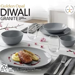 سرویس 26 پارچه گلدن اپال طرح دیوالی طوسی