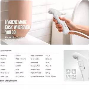 خودشور شلنگی سفری قابل حمل گرین لاین مدل Bidet Pro سفید