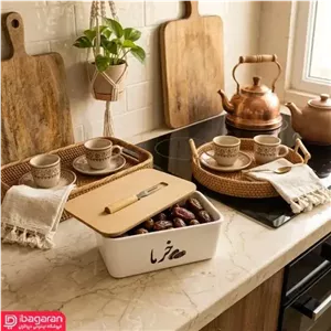 ظرف خرما سرامیکی درب چوبی مستطیل