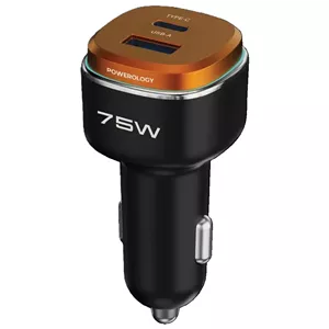 شارژر فندکی 75 وات پاورولوژی مدل Powerology 75W Dual-Port High-Power Car Charger PCCRS024BKGYC