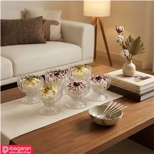 بستنی خوری 6 عددی پایه دار بلور کاوه مدل سلین
