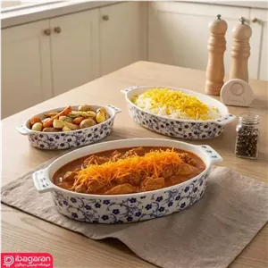 مرغ خوری بیضی طرح گل شکوفه آبی سایز کوچک