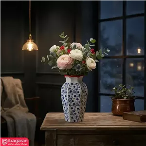 گلدان خمره ای سرامیکی طرح شکوفه آبی