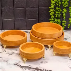 سینی سرو و پذیرایی چوبی دایره 5 تیکه پایه دار کد 980