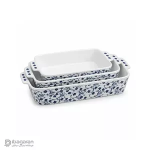 ست 3 عددی مرغ خوری مستطیل طرح گل شکوفه آبی