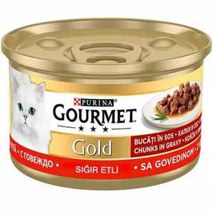 کنسرو خورشتی(تکه گوشت در سس) گربه گورمت گلد اسپانیایی با طعم گوشت گاو 85 گرم