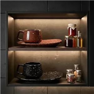 فنجان لاته خوری زیره دار ماربل قهوه ای روشن