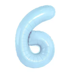 بادکنک فویلی لاکی بالونز طرح عدد 6 مدل مات کد 1274 | آبی روشن