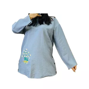 شومیز بغل دکمه گلدوزی کرسپو طوسی