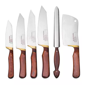 سرویس پارچه چاقوی ۶ پارچه ثمین دست زنجان مدل 0018 | قهوه ای