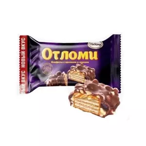 ویفر پروتئینه شکلاتی اوتلومی آکوند با کرم کارامل و تکه های بادام زمینی و کشمش (500گرم)