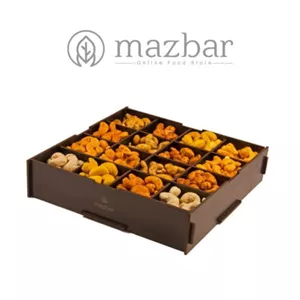 سینی بادام هندی شش طعم باکس مربع مزبار - 720 گرم