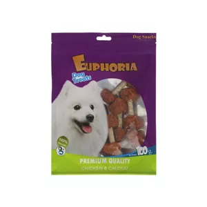 تشویقی سگ ایفوریا با طعم مرغ مدل دمبل Euphoria dog treats with chicken & calcium وزن ۱۰۰ گرم