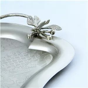 سینی پذیرایی مدل کمر باریک بزرگ نقره‌ای کد N-6093 نقره ای مات