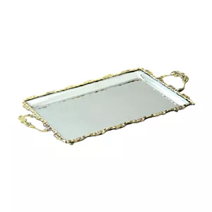 سینی پذیرایی استیل برنجی مدل مستطیل کد DB-80096 نقره ای