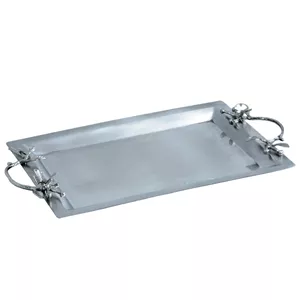 سینی پذیرایی مدل مستطیل بزرگ استیل مات کد SK-80091 نقره ای