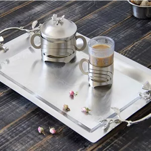 سینی پذیرایی مدل مستطیل بزرگ استیل مات کد SK-80091 نقره ای